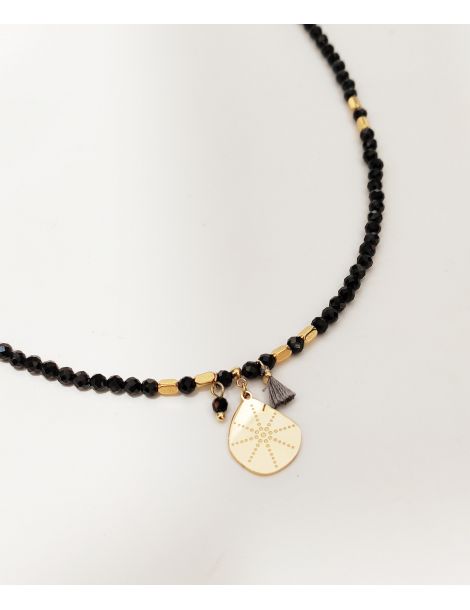Collier en acier inoxydable et pierres véritables