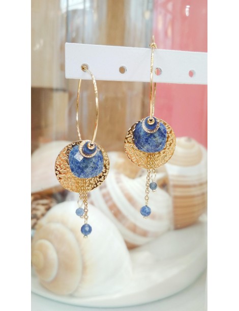 Boucles d'oreilles en acier inoxydale et matiére naturelles