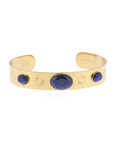 Bracelet jonc acier inoxydale et pierres véritable